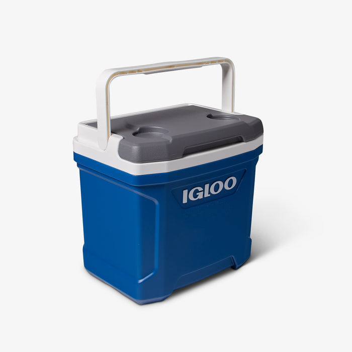 Angle View | Latitude 16 Qt Cooler::Blue::Tall design fits longneck bottles