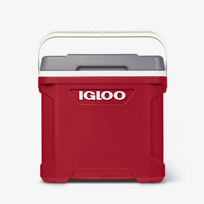 Front View | Latitude 30 Qt Cooler::Red::Sturdy bail handle