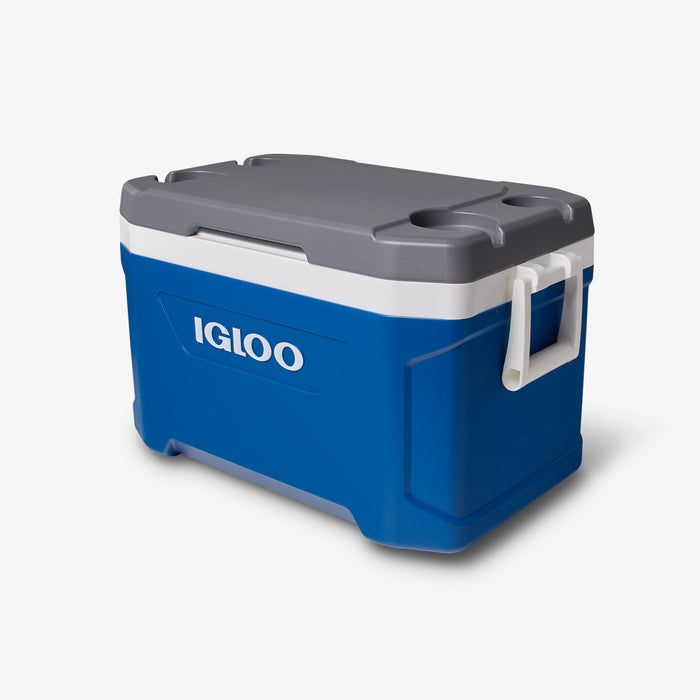 Angle View | Latitude 52 Qt Cooler::Blue::Cup holders
