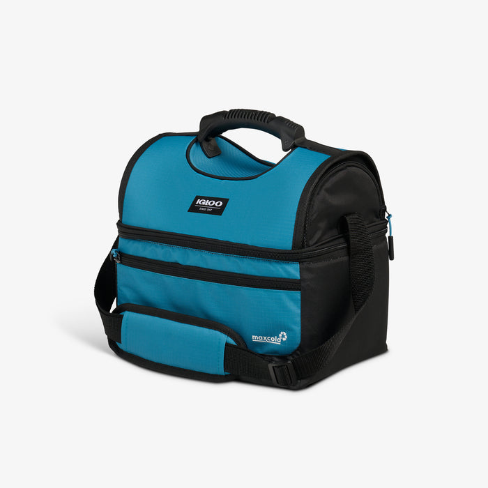 Angle View | Latitude Gripper 16-Can Cooler Bag::Modern Blue::Comfort-grip top handle