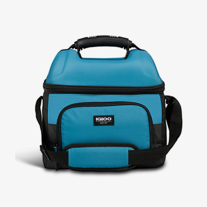 Front View | Latitude Hardtop Gripper 22-Can Cooler Bag::Modern Blue::100% recycled polyester exterior