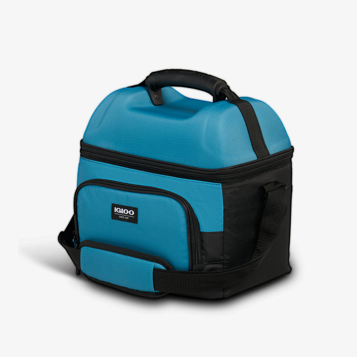 Angle View | Latitude Hardtop Gripper 22-Can Cooler Bag::Modern Blue::Comfort-grip top handle