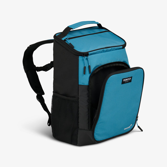 Angle View | Latitude Top Grip 24-Can Backpack::Modern Blue::Storage pocket