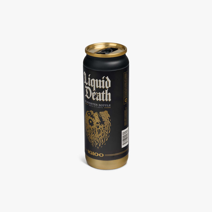 Angle View | Liquid Death 16 Oz Slaughter Bottle::Black::Durable stainless steel