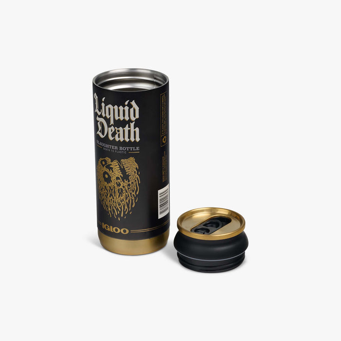 Lid Off View | Liquid Death 16 Oz Slaughter Bottle::Black::Removable, leakproof lid
