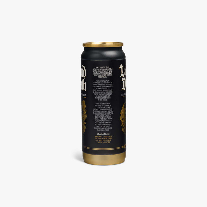 Side View | Liquid Death 16 Oz Slaughter Bottle::Black::Double-wall, vacuum-insulated