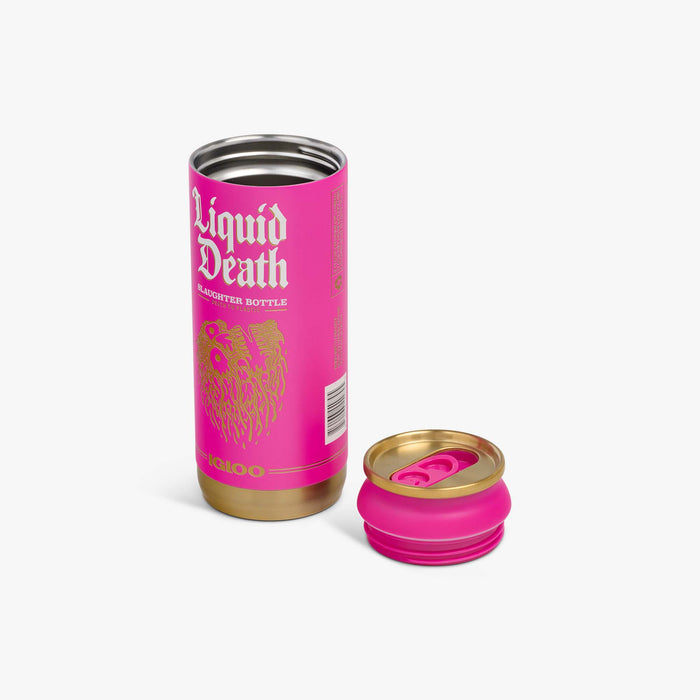Lid Off View | Liquid Death 16 Oz Slaughter Bottle::Pink::Removable, leakproof lid