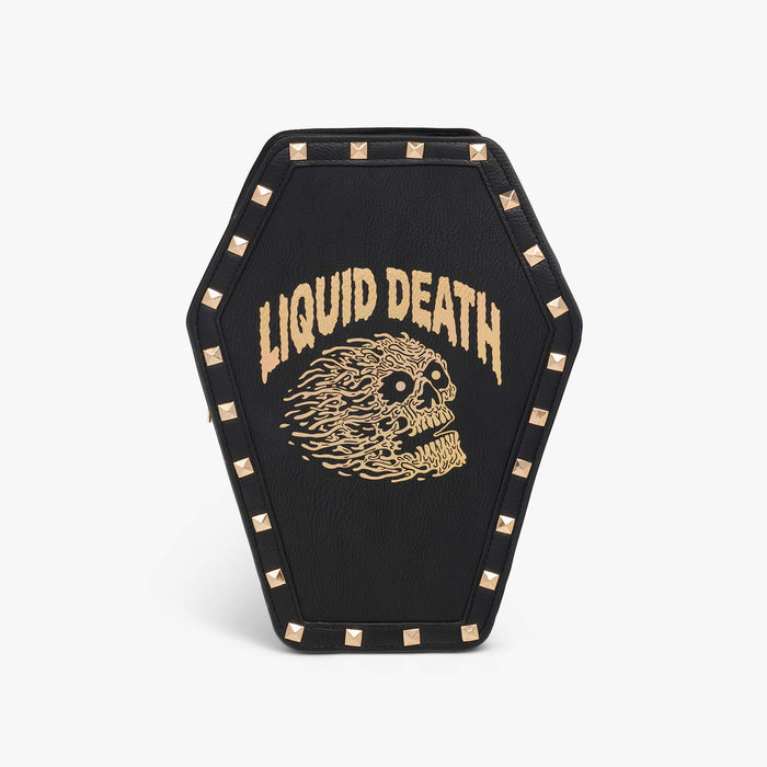Front View | Liquid Death Coffin Crossbody Cooler Bag::::Custom coffin shape
