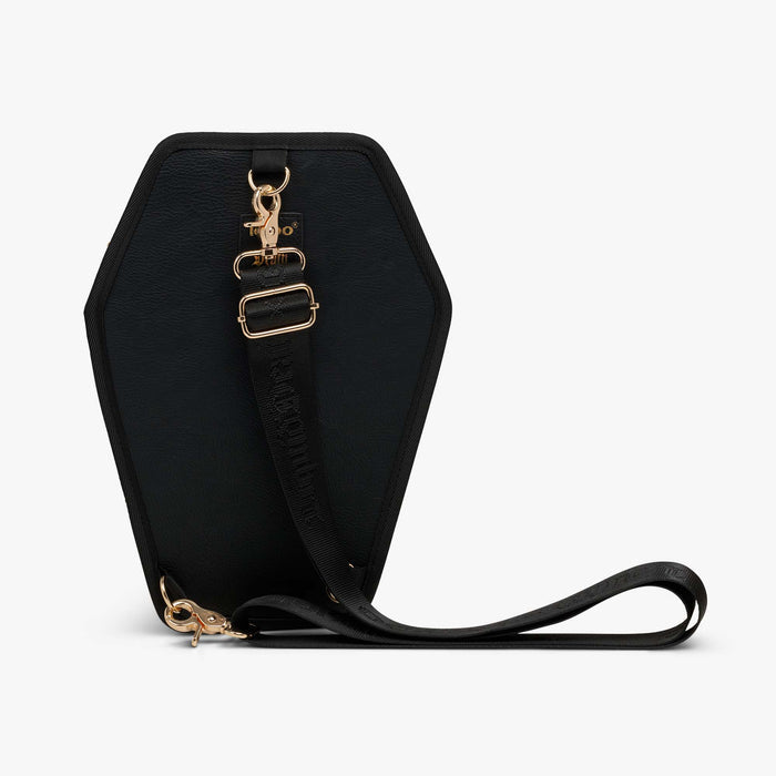Back View | Liquid Death Coffin Crossbody Cooler Bag::::Adjustable strap