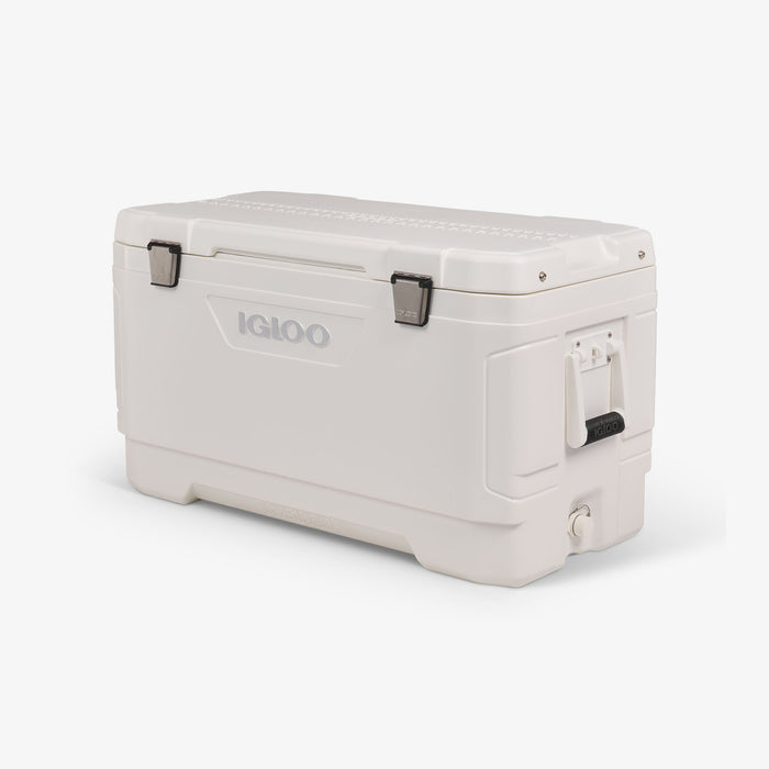 Angle View | Marine Elite 100 Qt Cooler::::Drain plug