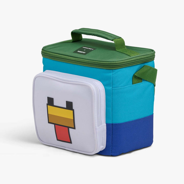 Angle View | Minecraft Chicken Jockey Square Lunch Cooler Bag::::Spacious main compartment