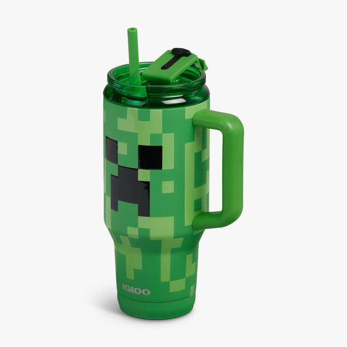 Angle View | Minecraft Creeper 32 Oz Travel Mug::::Fits most cup holders