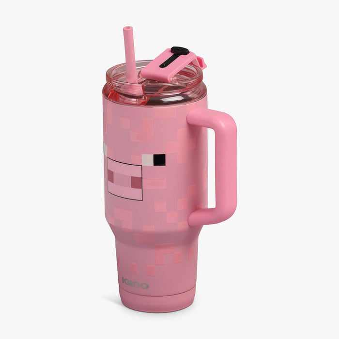Angle View | Minecraft Pig 32 Oz Travel Mug::::Side handle