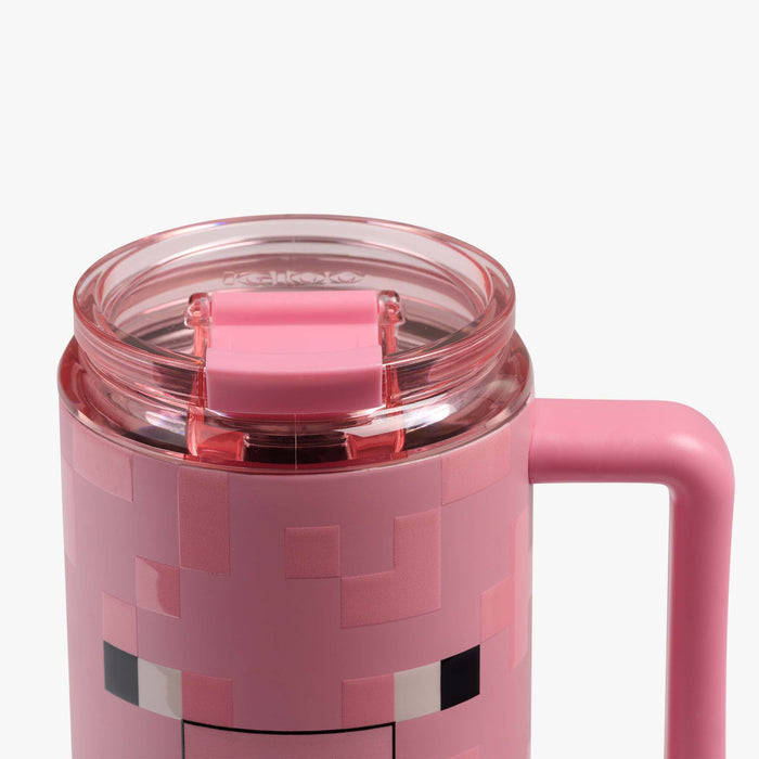 Lid Closed View | Minecraft Pig 32 Oz Travel Mug::::Leakproof lid & leak-resistant straw