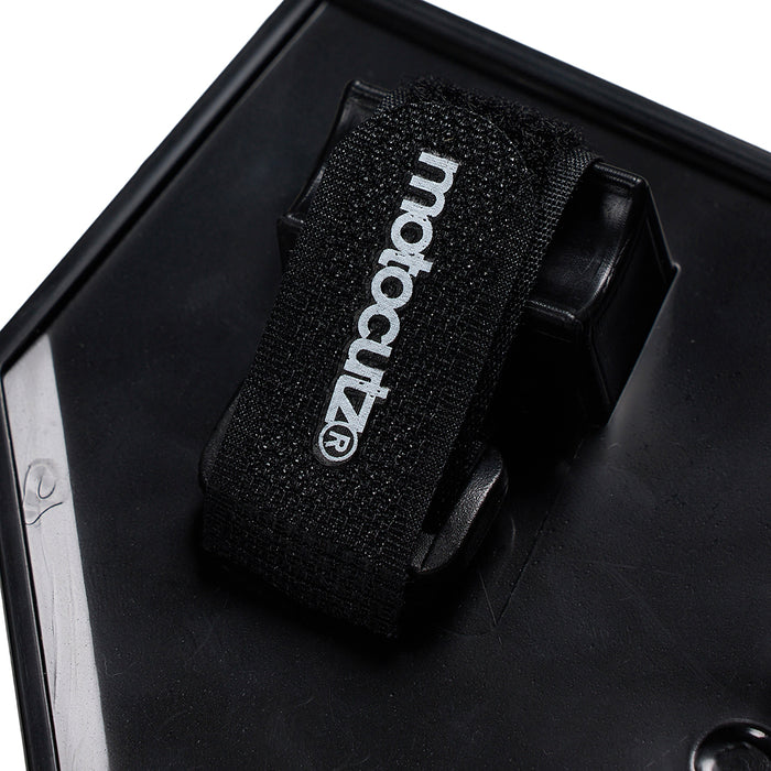 Close up view of the back side of the MotoCutz Micro Race Plate in Black
