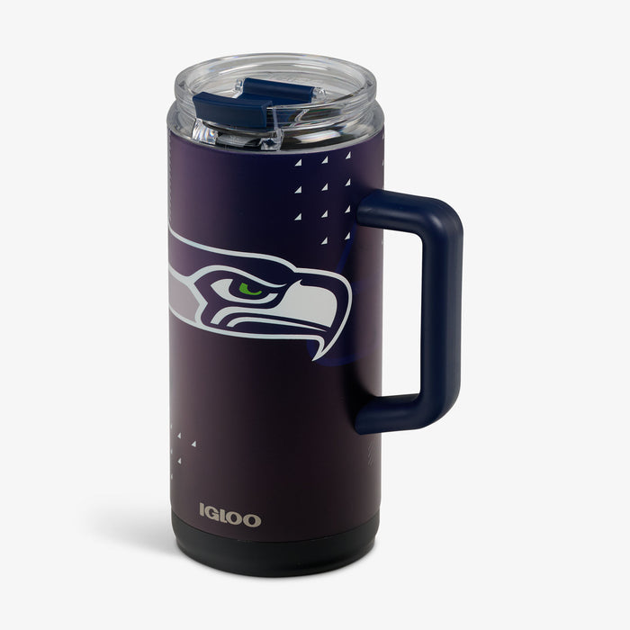 Angle View | NFL 1L Beer Mug::Seahawks::Leakproof flip ‘n’ sip lid