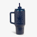 Front View | NFL 32 Oz Leopard Flip ‘n’ Sip Travel Mug::Cowboys::Glossy leopard print & team logo