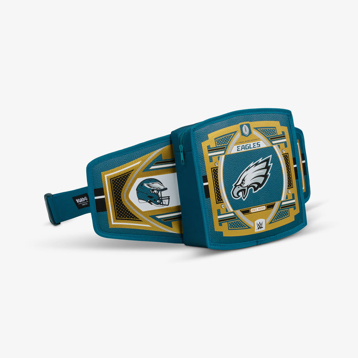 Angle View | NFL WWE Cooler Fanny Pack::Eagles::Spacious zipped compartment