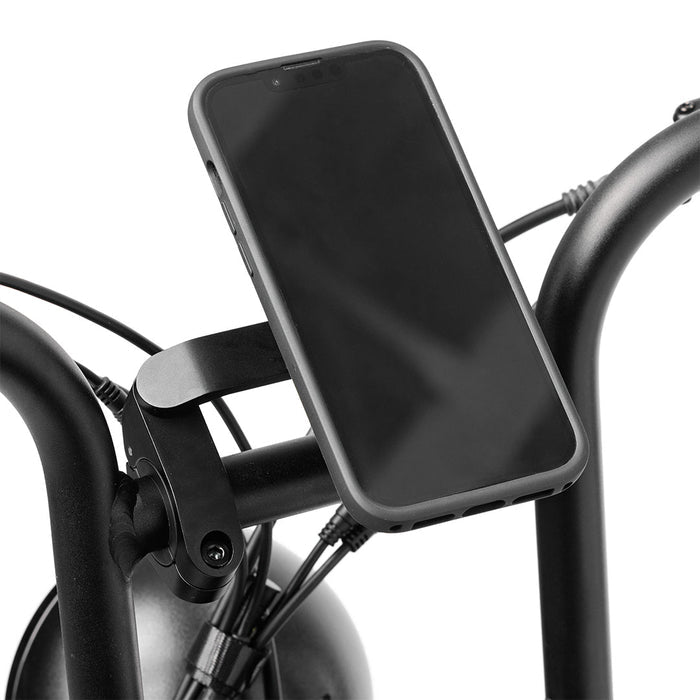 Close-up of an iphone attached to the Out Front Bike Mount V2