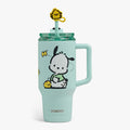 Front View | Pochacco™ 32 Oz Travel Mug::::Pi-chan straw topper