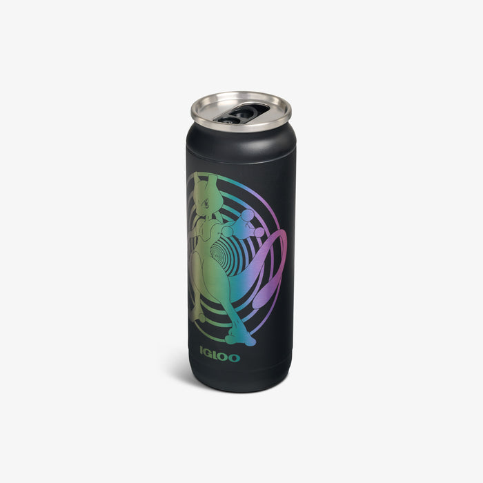 Angle View | Pokémon Mew & Mewtwo 16 Oz Can::::Sliding mouth-opening tab