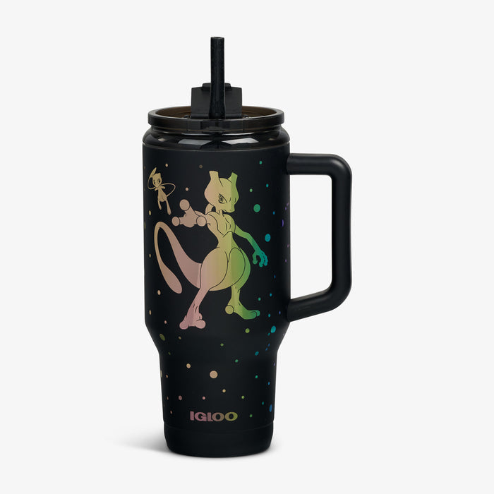 Front View | Pokémon Mew & Mewtwo 32 Oz Travel Mug::::Multicolored Pokémon decoration