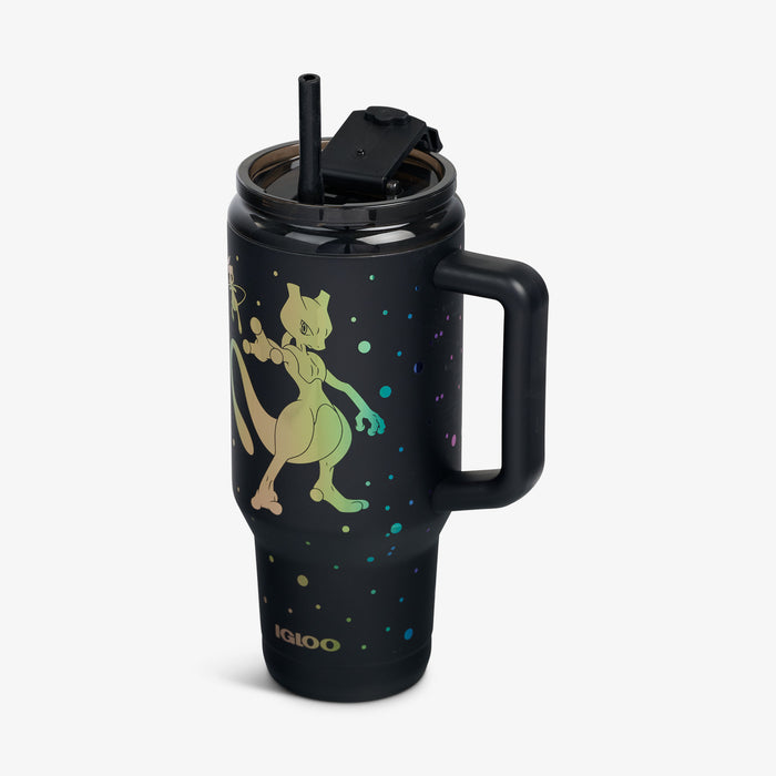 Angle View | Pokémon Mew & Mewtwo 32 Oz Travel Mug::::Fits most cup holders