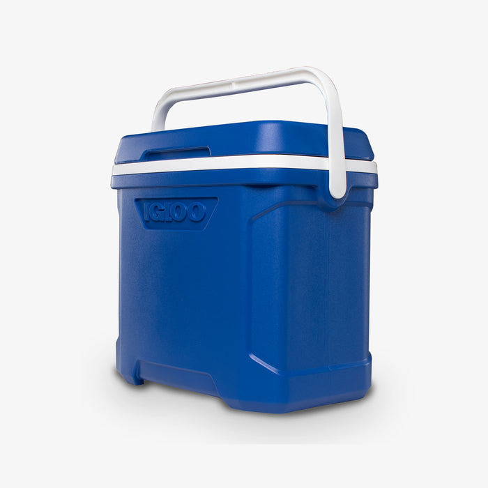 Angle View | Profile II 30 Qt Cooler::Majestic Blue::Swing-up bail handle