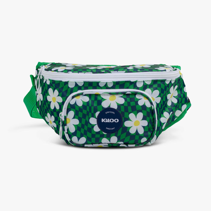 Front View | Retro Fanny Pack::Psychedelic Daisy::Holds 3 cans