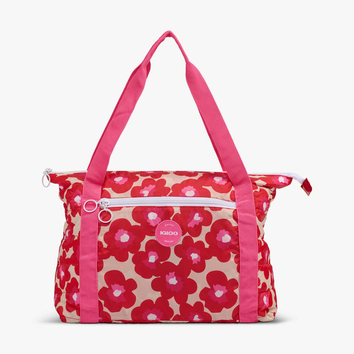 Front View | Retro Packable Puffer 20-Can Cooler Bag::Mod Floral::Retro colors