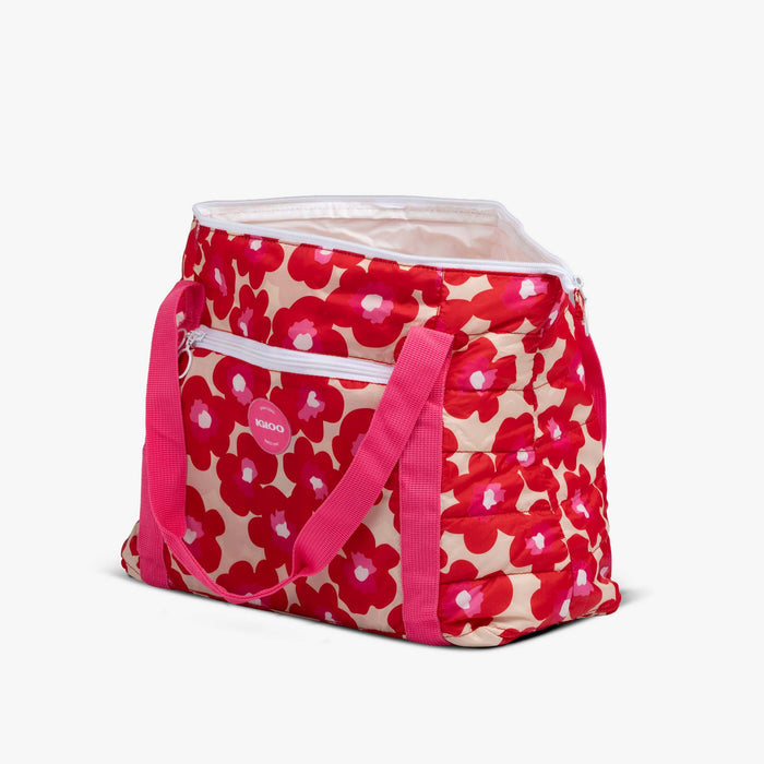 Open View | Retro Packable Puffer 20-Can Cooler Bag::Mod Floral::Made with recycled polyester