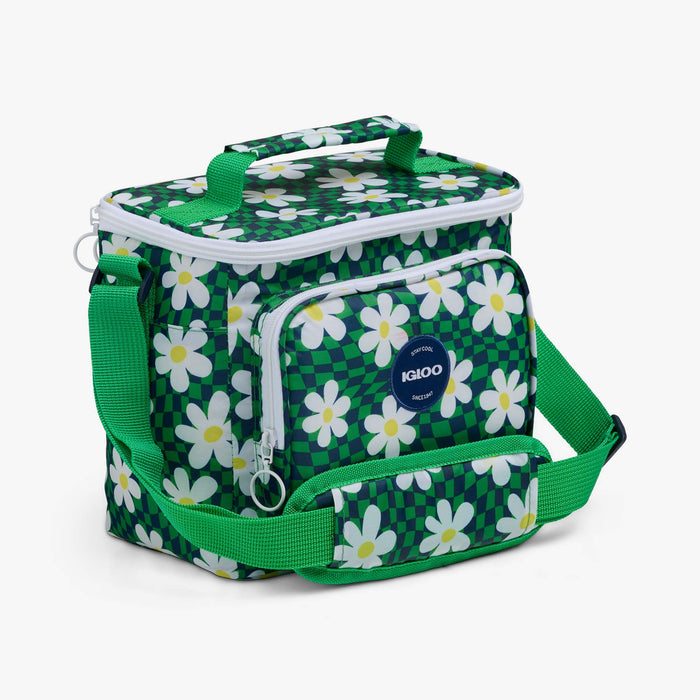Angle View | Retro Square Lunch Bag::Psychedelic Daisy::