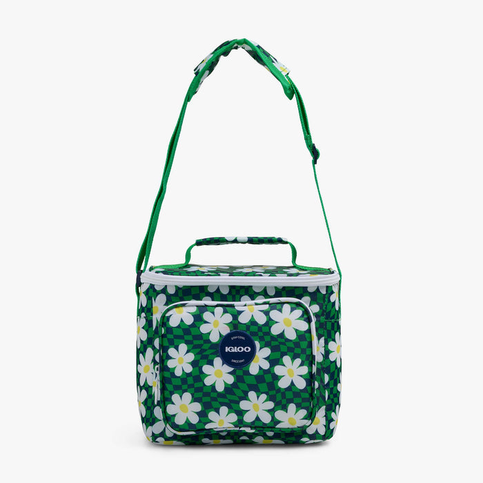 Strap View | Retro Square Lunch Bag::Psychedelic Daisy::Adjustable shoulder strap