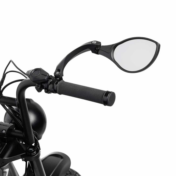 Close-up view of the BiKASE right-hand handlebar mirror shown installed on a SUPER73-S2 ebike
