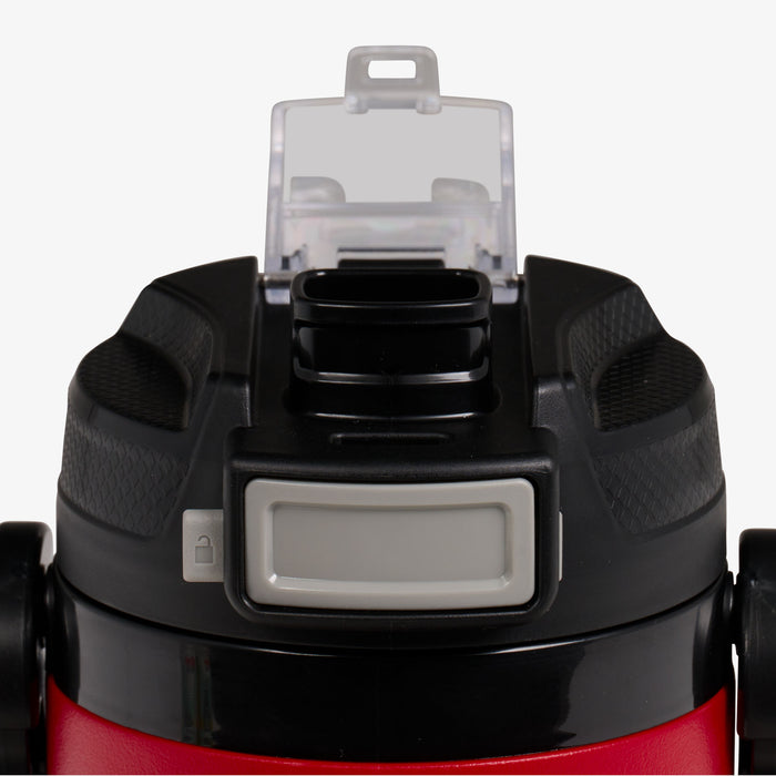 Lid Open View | Rival 1 Qt Jug::Red Heat::Push-button auto-chug spout