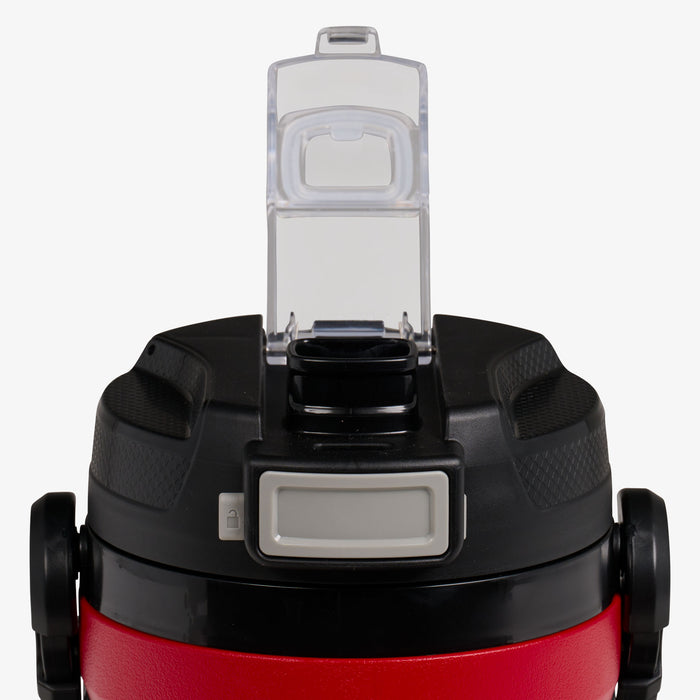 Lid Open View | Rival Half Gallon Jug::Red Heat::Push-button auto-chug spout