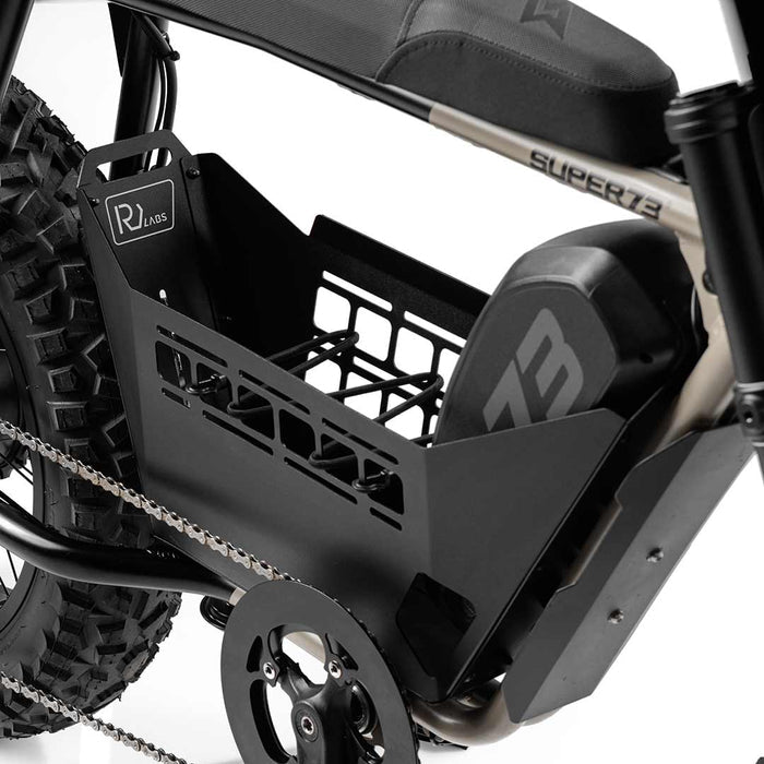 Alternate close-up of the S-Series In-Frame Basket installed on a SUPER73-S Adventure