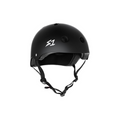 Slight side view of the S1 Mega Lifer helmet in black matte on a white background @color_black matte
