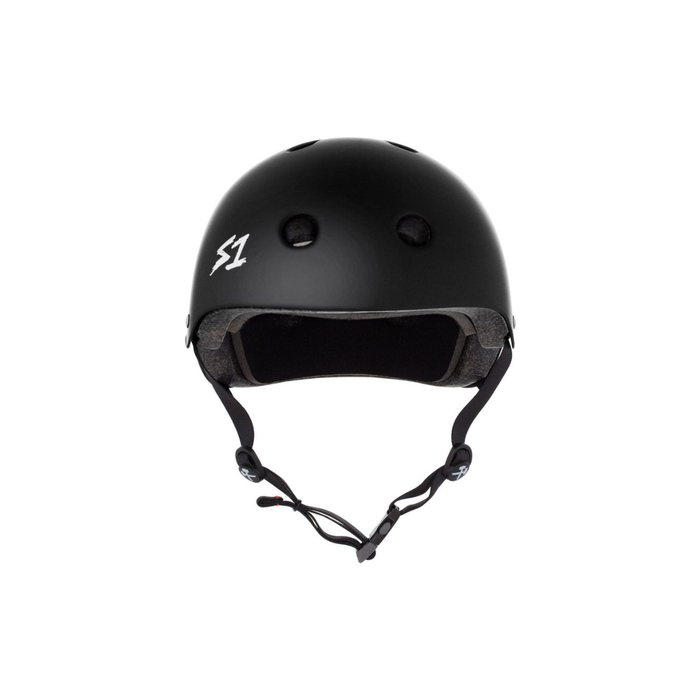 Full front view of the S1 Mega Lifer helmet in black matte on a white background @color_black matte