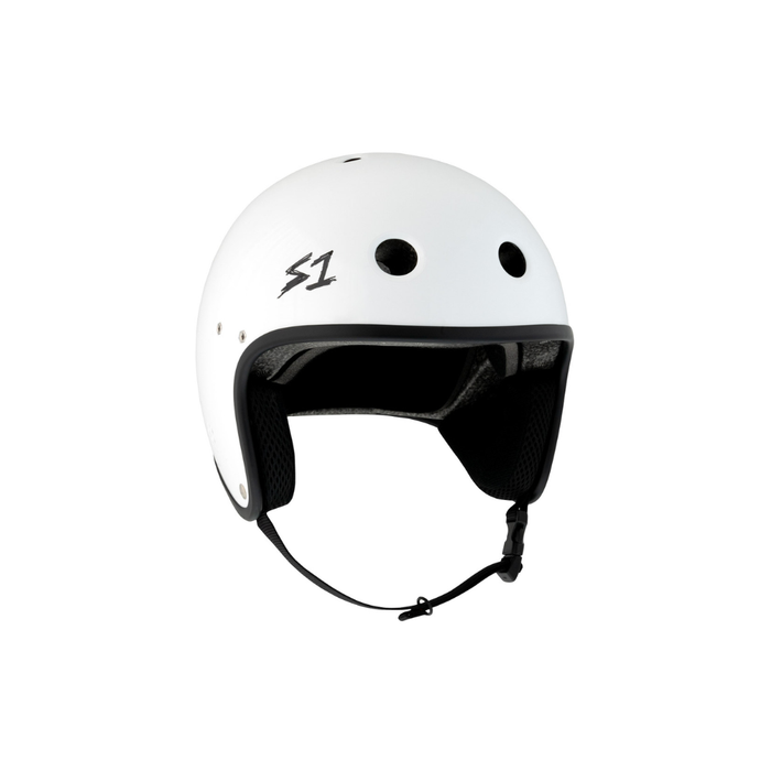 Slight side view of the S1 Retro Lifer E-Bike helmet in white gloss @color_white gloss