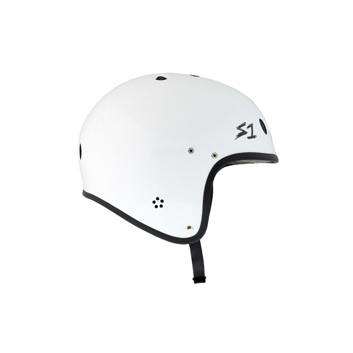Full side view of the S1 Retro Lifer E-Bike helmet in white gloss @color_white gloss