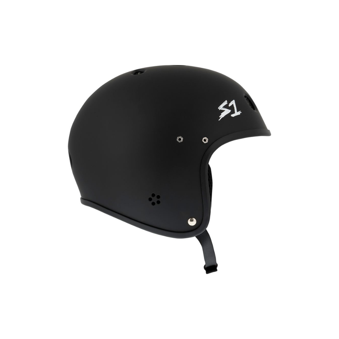 Full side view of the S1 Retro Lifer E-Bike helmet in black matte @color_black matte