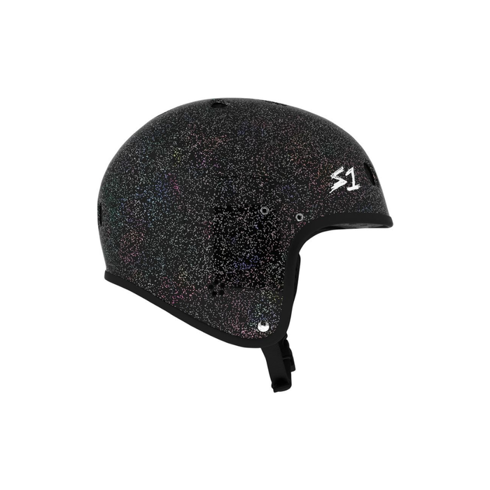 Full side view of the S1 Retro Lifer E-Bike helmet in black gloss glitter @color_black gloss glitter