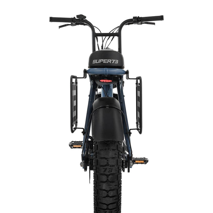 Rear view of S2 Side Rack on Super73 ebike set to white background.
