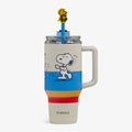 Front View | Snoopy Disco Party 32 Oz Travel Mug::::Woodstock dancing straw topper