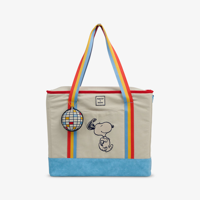 Front View | Snoopy Disco Party Dual Compartment Tote Cooler Bag::::Embroidered dancing Snoopy