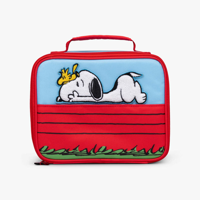 Front View | Snoopy’s Doghouse Horizontal Lunch Cooler Bag::::Fuzzy character patch on front