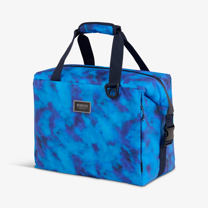 Angle View | South Coast Snapdown 36-Can Bag::Blue Wash::Exterior zipper pocket