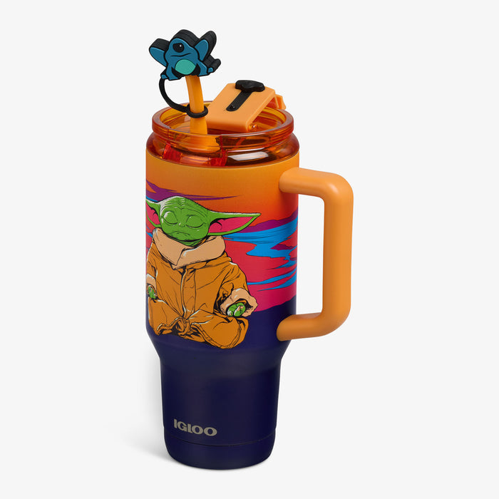 Angle View | Star Wars™ Grogu Neon 32 Oz Travel Mug::::Fits most cup holders