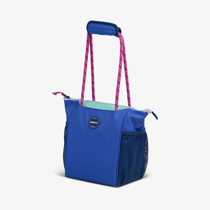 Angle View | Summit 9-Can Tote::Electric Indigo::Accessory pocket